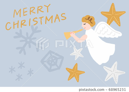 Christmas card angel and star blowing trumpet 68965231