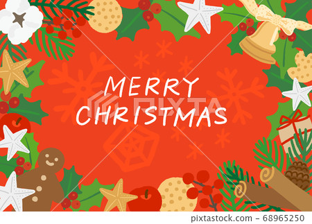 Christmas wreath horizontal frame background red 68965250