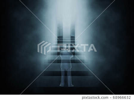 Businessman going up the stairs and aiming for the door 68966632