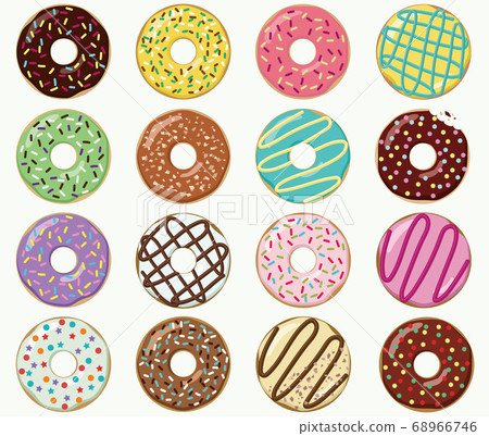 Lined up colorful donuts 68966746
