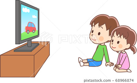 Boy And Girl Watching Tv Stock Illustration