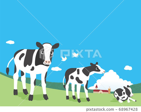 Landscape illustration of ranch and calf 68967428