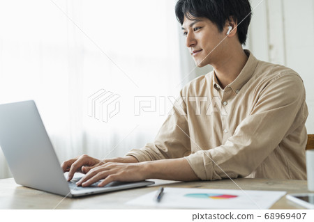 Remote work men and cats Remote work men and cats 68969407
