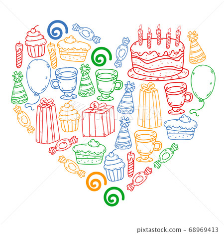 Happy birthday pattern. Set of vector birthday party elements. Happy birthday pattern. Set of vector birthday party elements. 68969413
