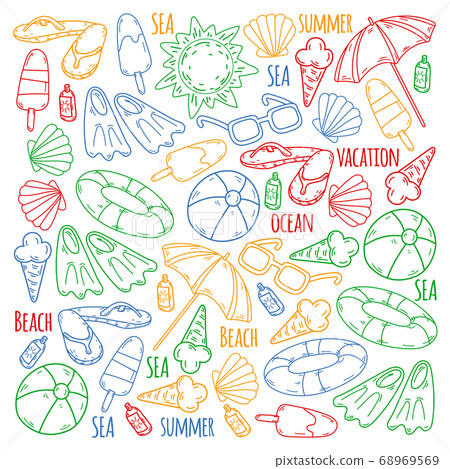 Summer, travel. Sea, ocean, beach. Vector pattern. 68969569