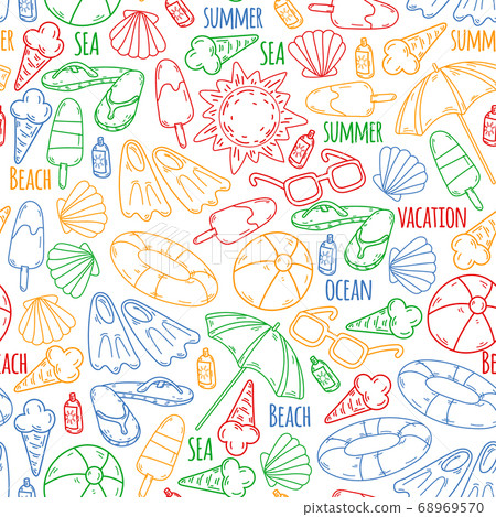 Summer, travel. Sea, ocean, beach. Vector pattern. 68969570