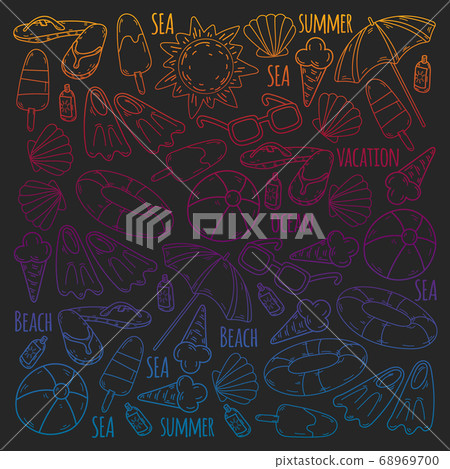 Summer, travel. Sea, ocean, beach. Vector pattern. 68969700