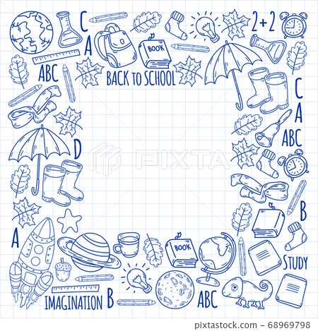 Back To School Background. Back to school super shopping. Super sale. Vector illustration. Pattern of welcome back to school. 68969798