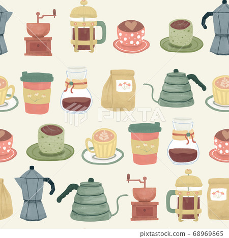 cute coffee tools equipment set in vintage - Stock Illustration