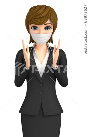3D illustration-A masked office lady shines with both hands 3D illustration-A masked office lady shines with both hands 68972627