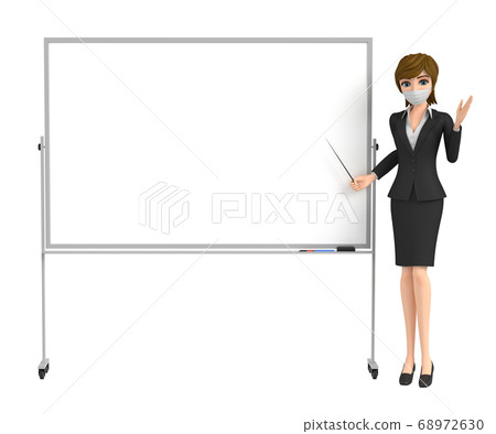 3D Illustration-Masked office lady explains on board 68972630