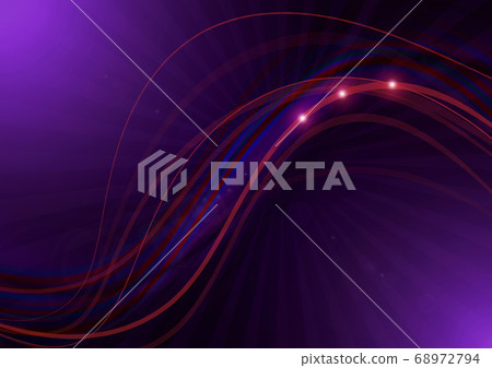 Red wavy thin stripes and a strip with glare intersect on a dark purple background with transparent purple rays and illuminated at the corners 68972794