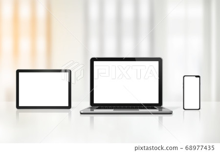 Laptop, mobile phone and digital tablet pc on Laptop, mobile phone and digital tablet pc on 68977435