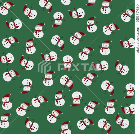 Pattern of many snowman with red hat and scarf on green on background. Pattern of many snowman with red hat and scarf on green on background. 68977480