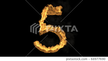 Burning number five on a black background. 3d rendering 68977690