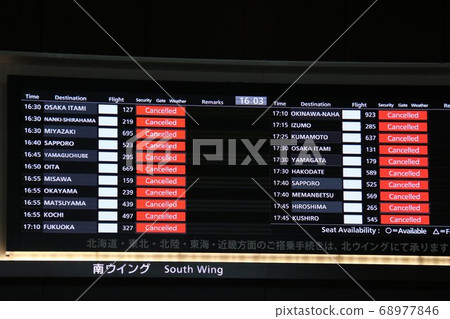 Notice board for notice of flight cancellations 68977846