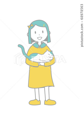 Illustration of girls and cats There is a color main line Illustration of girls and cats There is a color main line 68978563