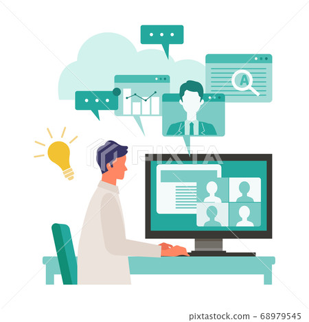 Image illustration of a man working on problem solving in online business Image illustration of a man working on problem solving in online business 68979545