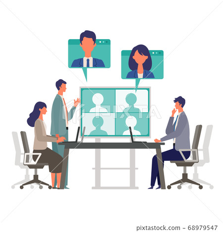 Illustration of People Having a Video Conference in a Meeting Room 68979547