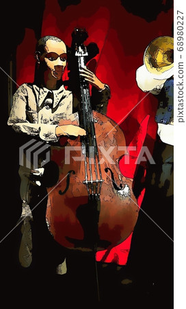 Digital drawing style representing a musician playing acoustic bass Digital drawing style representing a musician playing acoustic bass 68980227