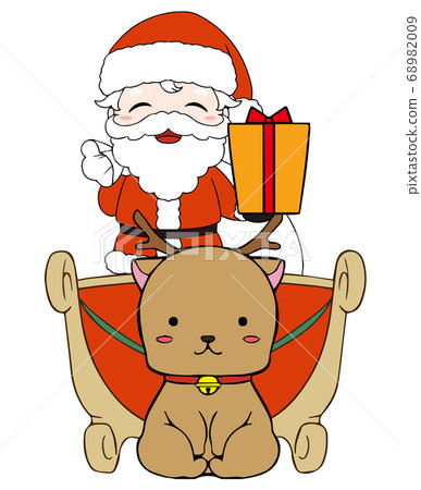帶著禮物盒和騎馴鹿雪橇袋的聖誕老人 68982009