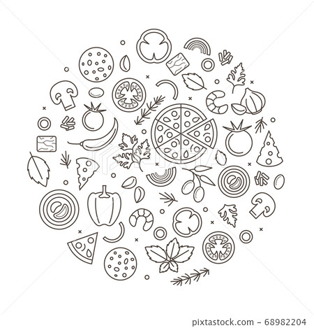 Pizza Sign Round Design Template Black Thin... - Stock Illustration ...