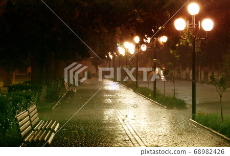 Night park lit by lanterns Night park lit by lanterns 68982426