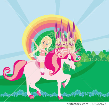 cute girl rides a unicorn cute girl rides a unicorn 68982674