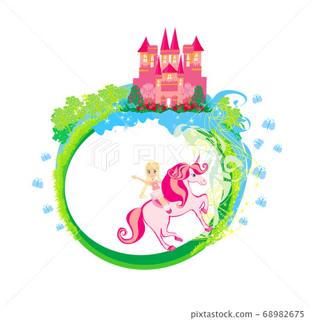 lovely girl on a unicorn - decorative frame lovely girl on a unicorn - decorative frame 68982675