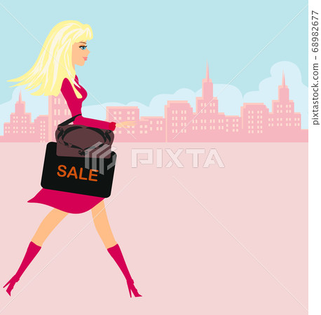 beautiful blonde girl doing shopping in the city beautiful blonde girl doing shopping in the city 68982677