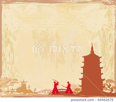 Japanese Samurai fighters, abstract card Japanese Samurai fighters, abstract card 68982679