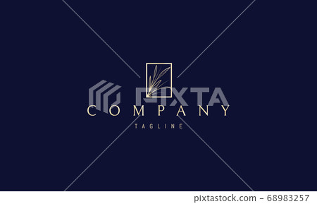 Vector golden logo on which an abstract image of farm field plants in a rectangle. Vector golden logo on which an abstract image of farm field plants in a rectangle. 68983257