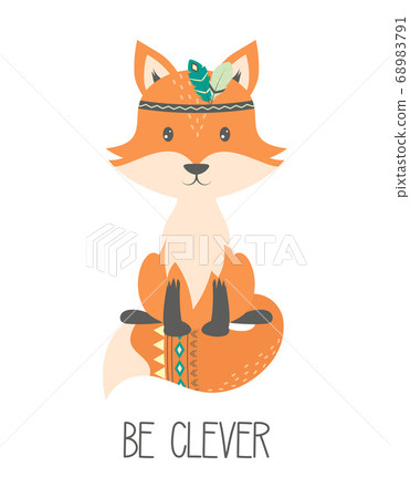 tribal illustration with cute fox isolated on 68983791