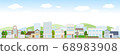 Townscape simple blue sky and cloud mountain illustration 68983908
