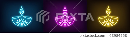 Neon diya set for Happy Diwali, azure purple Neon diya set for Happy Diwali, azure purple 68984368