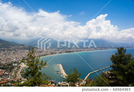 Sea surface with clouds on horizon and costline Sea surface with clouds on horizon and costline 68984965