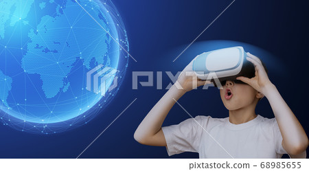 Emotional teen boy experiencing virtual reality, modern technologies in education 68985655