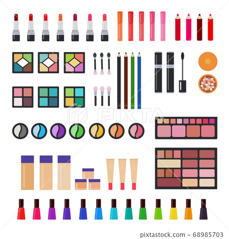 Illustration of sets of decorative cosmetics for makeup for women vector flat icon isolated 68985703
