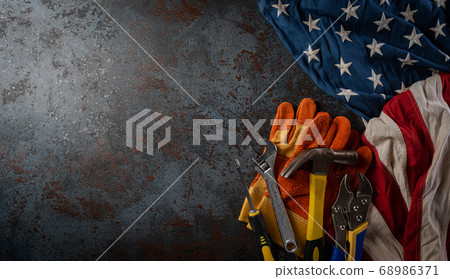 Happy Labor day concept. American flag with Happy Labor day concept. American flag with 68986371