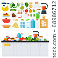 Image with assorted products for a healthy breakfast vector illustration in a flat design. 68986712