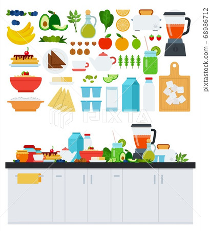 Image with assorted products for a healthy breakfast vector illustration in a flat design. Image with assorted products for a healthy breakfast vector illustration in a flat design. 68986712