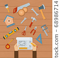 Collection of woodworking tools vector illustration in a flat design. 68986714