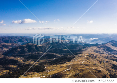 Morning in the mountains. Carpathian Ukraine, Aerial view. 68987222
