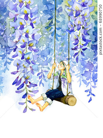 紫藤花和女孩 68990750