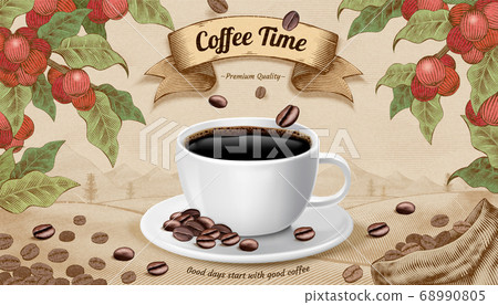 Engraving style coffee time concept Engraving style coffee time concept 68990805