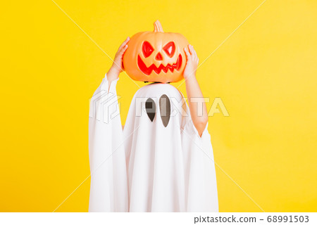 little cute child with white dressed costume little cute child with white dressed costume 68991503