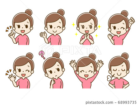 Facial expression set Young woman Mom (plus feeling) Facial expression set Young woman Mom (plus feeling) 68993735