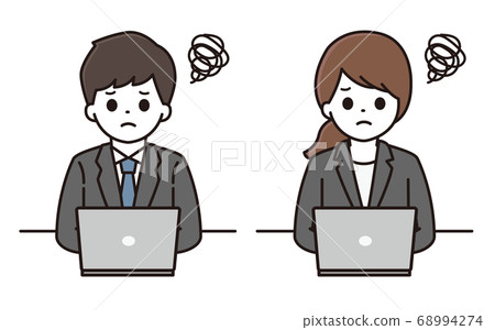 Business woman, computer, be puzzled Business woman, computer, be puzzled 68994274