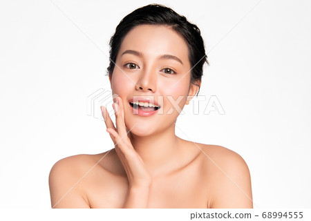 Beautiful Young asian Woman with Clean Fresh Skin, on white background, Face care, Facial treatment 68994555