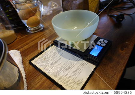 Preparing to weigh walnut pie homemade making 68994886